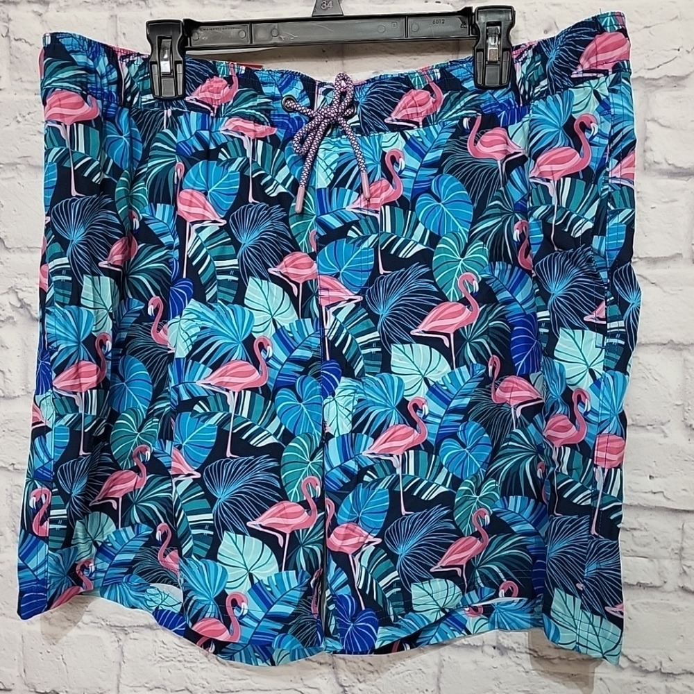 Member's Mark Resort Swim Trunks X-Large Flamingo‎ Palm Leaf Tropical Beach